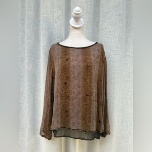 Daniel K vintage brown long sleeve rayon layered blouse